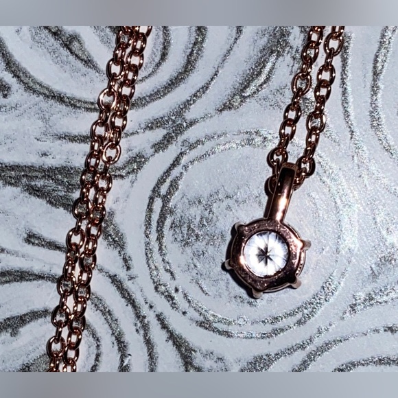 NWOT Simulated Diamond Solitaire Pendant- 18” Necklace-14 Karat Rose Gold Plated - Picture 8 of 16